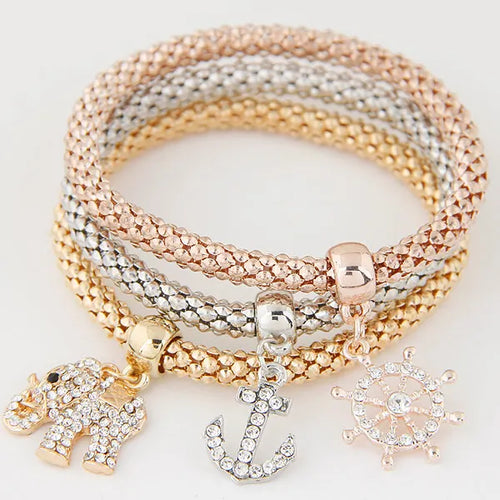 3PCS Set Crystal Bracelets & Bangles 2022 Gold Color Wrap Charm