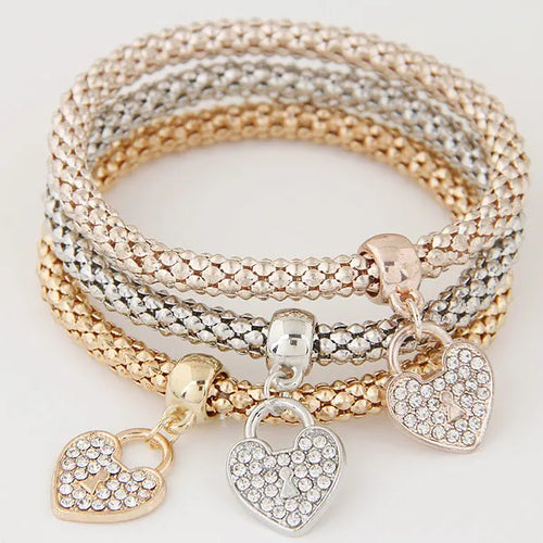 3PCS Set Crystal Bracelets & Bangles 2022 Gold Color Wrap Charm