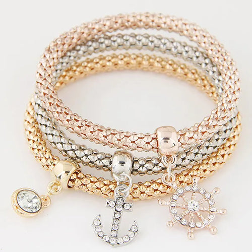 3PCS Set Crystal Bracelets & Bangles 2022 Gold Color Wrap Charm