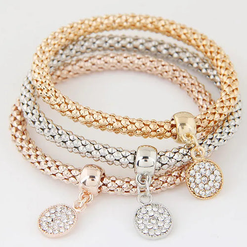 3PCS Set Crystal Bracelets & Bangles 2022 Gold Color Wrap Charm