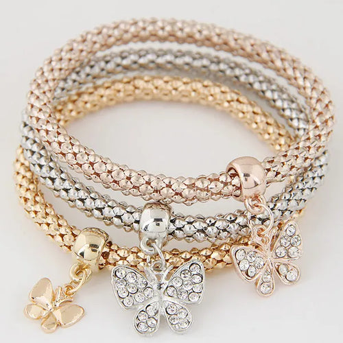 3PCS Set Crystal Bracelets & Bangles 2022 Gold Color Wrap Charm