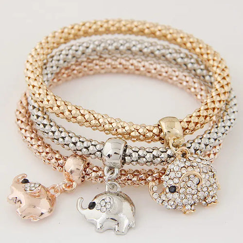 3PCS Set Crystal Bracelets & Bangles 2022 Gold Color Wrap Charm