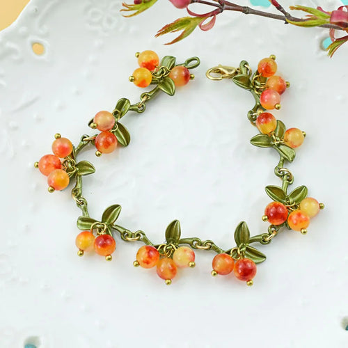 HUANZHI 2022 NEW Sweet Colorful Beaded Plant Leaves Fruit Peach