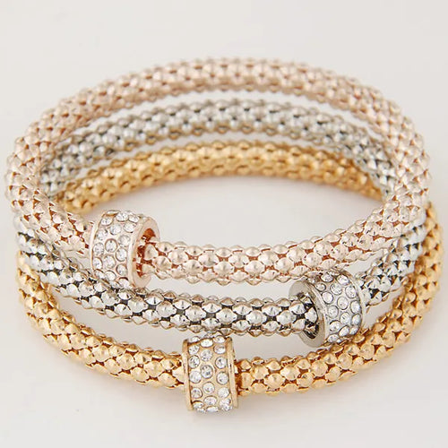 3PCS Set Crystal Bracelets & Bangles 2022 Gold Color Wrap Charm