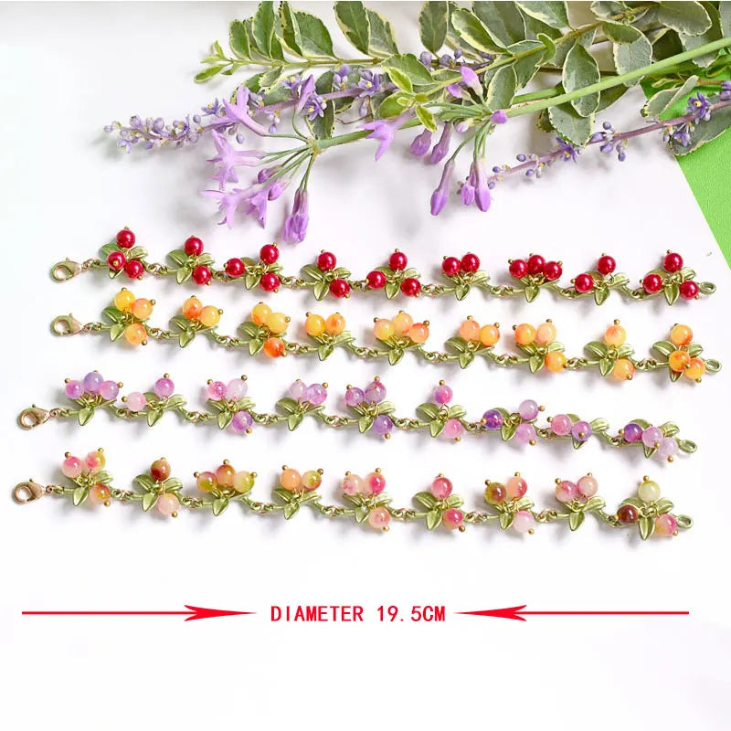 HUANZHI 2022 NEW Sweet Colorful Beaded Plant Leaves Fruit Peach