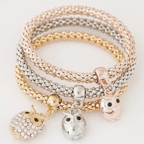 3PCS Set Crystal Bracelets & Bangles 2022 Gold Color Wrap Charm