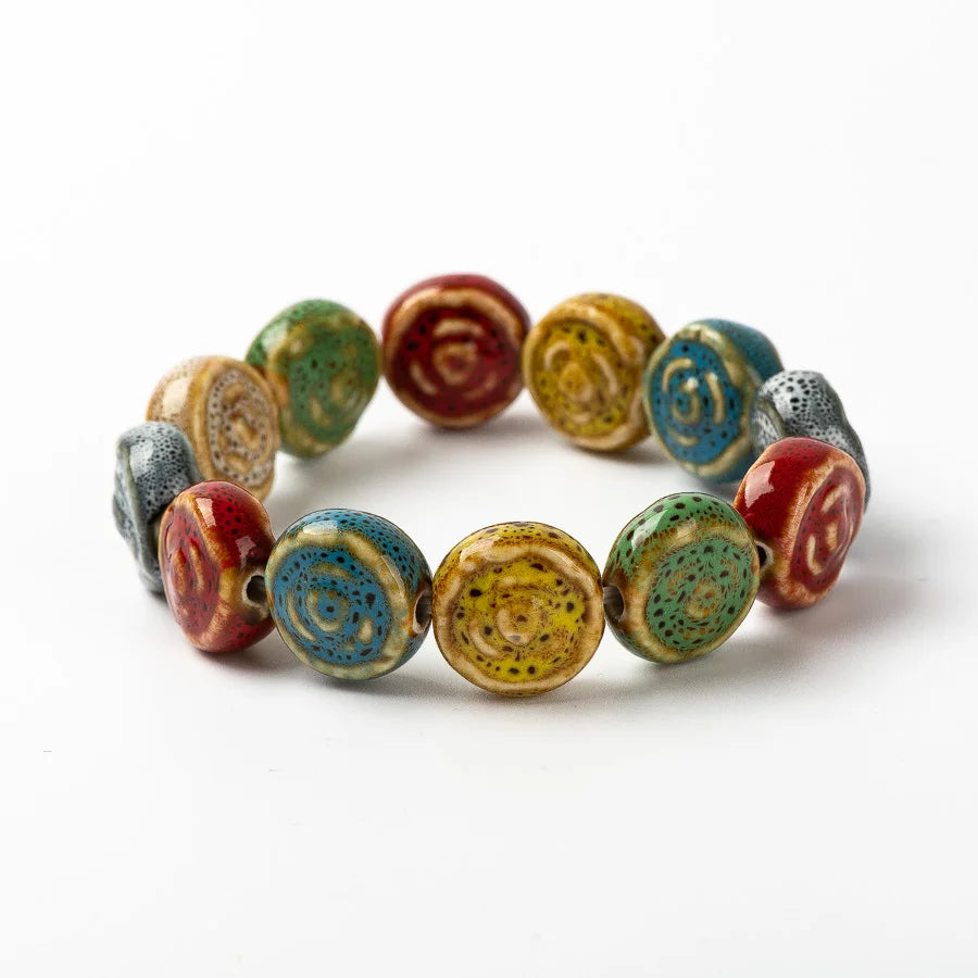 Colorful Unique Rose Ceramic beads bracelets hand made DIY Artware