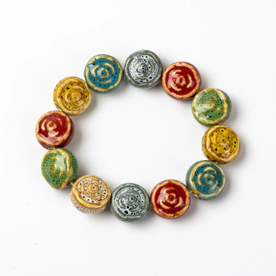 Colorful Unique Rose Ceramic beads bracelets hand made DIY Artware