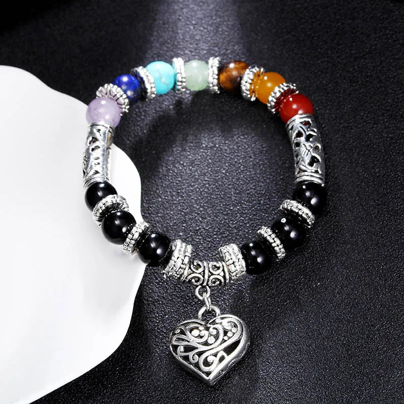 8/10MM Beads 7 Chakra Bracelet Bangle Women DIY Handmade Healing