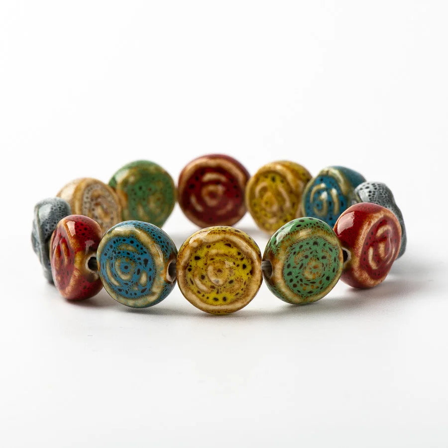 Colorful Unique Rose Ceramic beads bracelets hand made DIY Artware