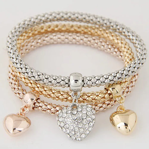 3PCS Set Crystal Bracelets & Bangles 2022 Gold Color Wrap Charm