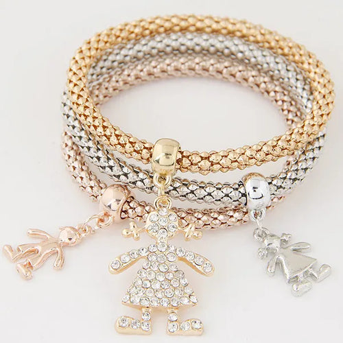 3PCS Set Crystal Bracelets & Bangles 2022 Gold Color Wrap Charm