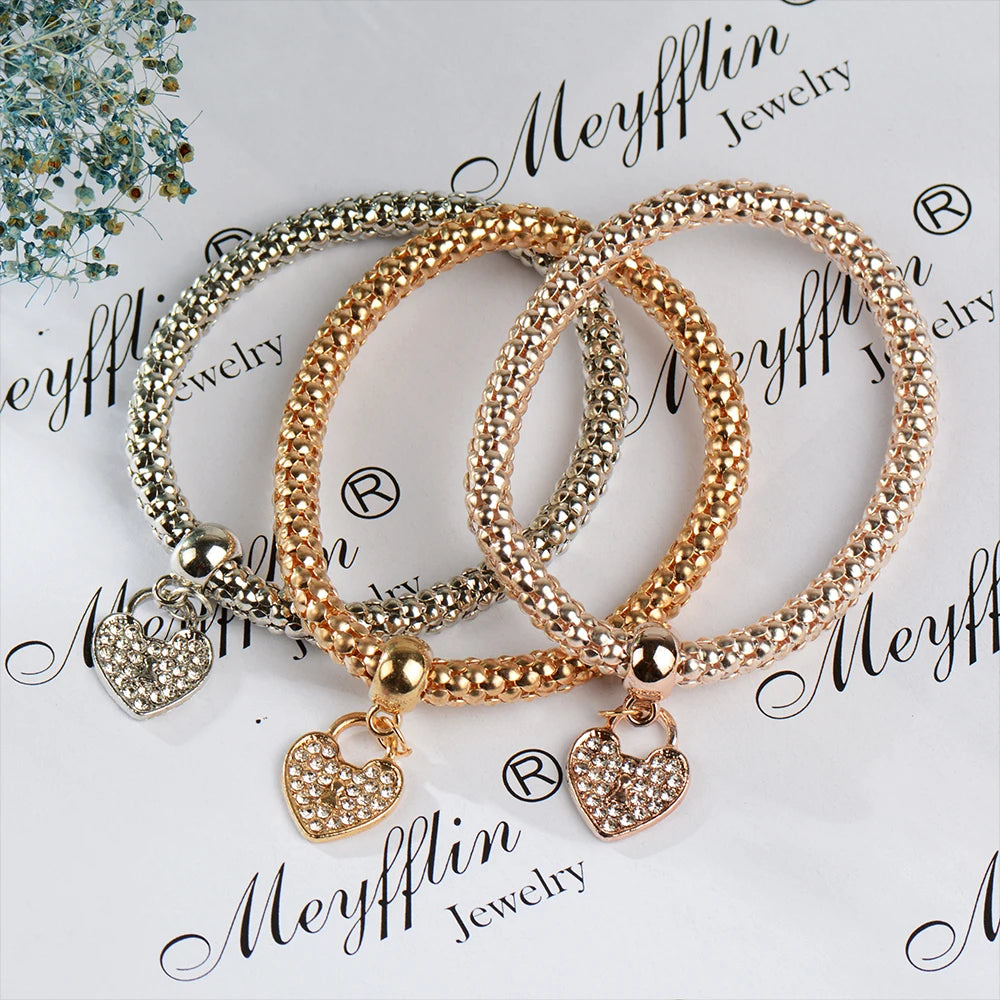 3PCS Set Crystal Bracelets & Bangles 2022 Gold Color Wrap Charm