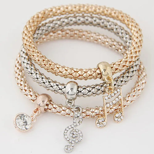 3PCS Set Crystal Bracelets & Bangles 2022 Gold Color Wrap Charm