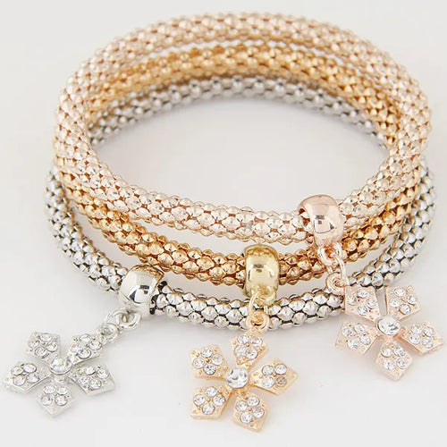 3PCS Set Crystal Bracelets & Bangles 2022 Gold Color Wrap Charm