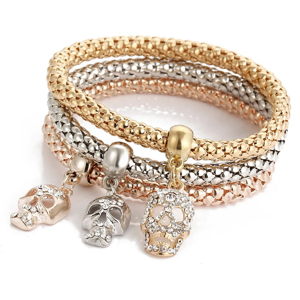 3PCS Set Crystal Bracelets & Bangles 2022 Gold Color Wrap Charm