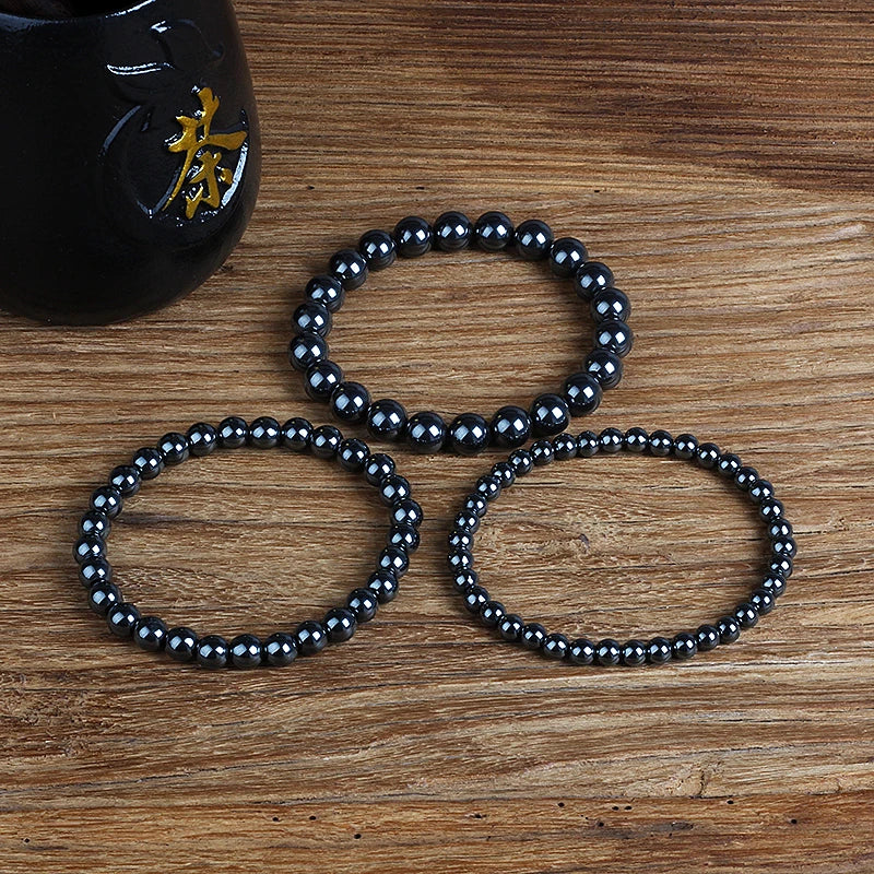 Fashion Energy Stone Hematite Beads Bracelet Men Nature 4-20mm Reiki