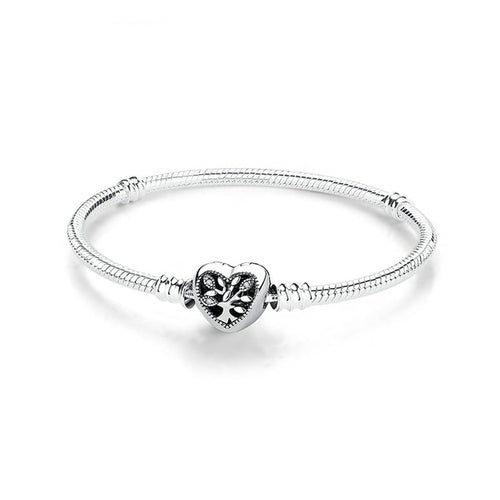 Original 925 Sterling Silver Bracelets Bangles Crystal Ball Love Heart