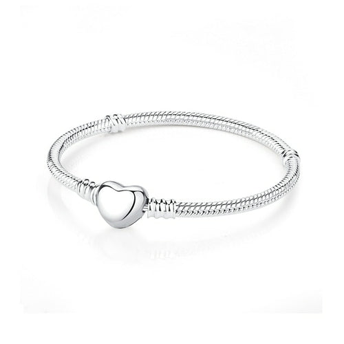 Original 925 Sterling Silver Bracelets Bangles Crystal Ball Love Heart