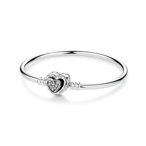 Original 925 Sterling Silver Bracelets Bangles Crystal Ball Love Heart