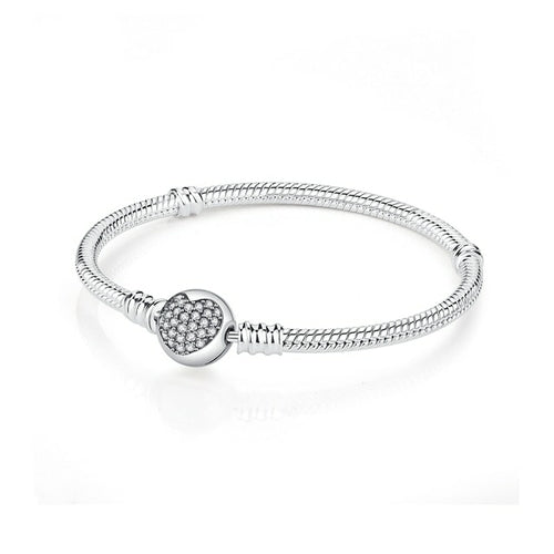 Original 925 Sterling Silver Bracelets Bangles Crystal Ball Love Heart