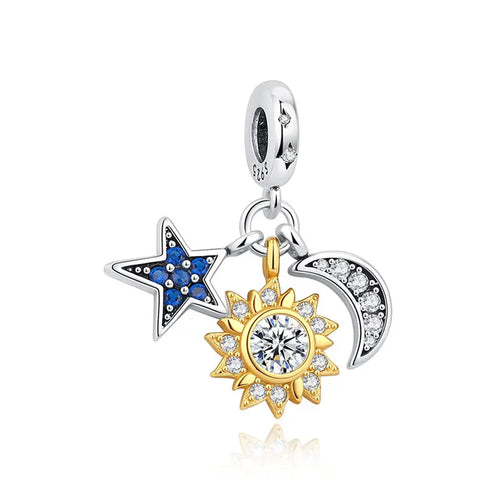 Original 925 Sterling Silver Charm For Women Moon Star Space Charms