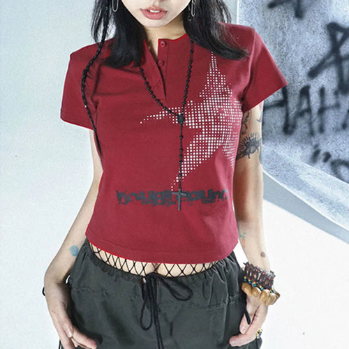 Y2K Vintage Cyber Graphic T-shirt Halloween Retro Grunge Star Print