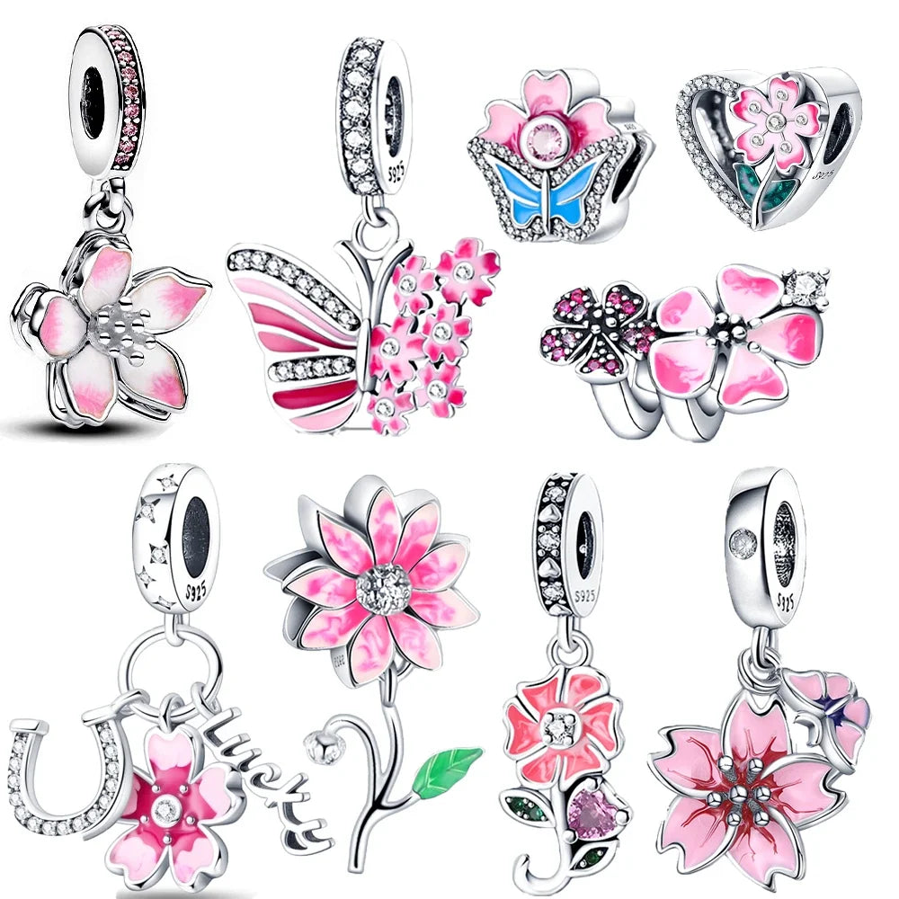 charms sterling silver 925 cherry blossom series flowers Fit original