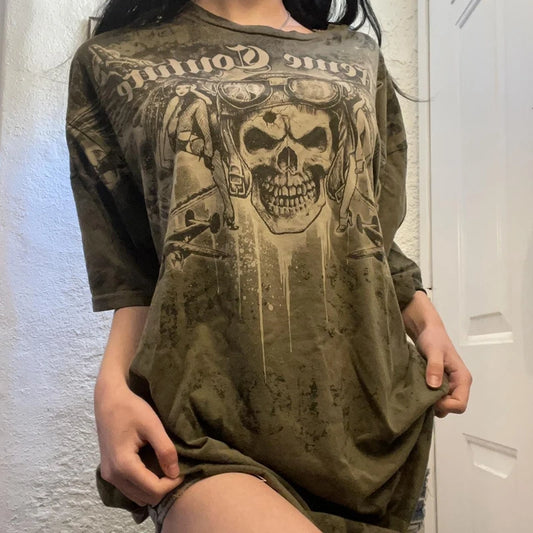 Punk Harajuku Grunge Short Sleeve Loose Tees E-girl Gothic Skulls