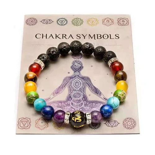 7 Chakras Lava Stone Turquoise Beads Stretch Bracelet Natural