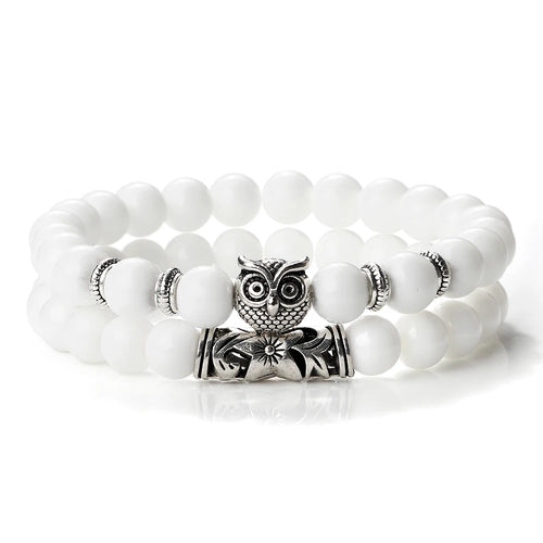 Fashion Natural Stone Beads Bracelet For Men Classic Owl Beaded Black