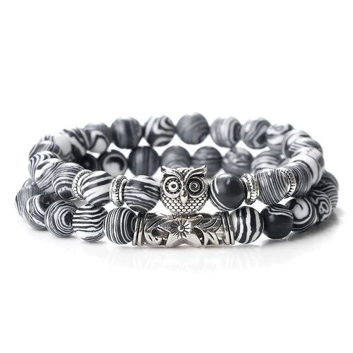 Fashion Natural Stone Beads Bracelet For Men Classic Owl Beaded Black