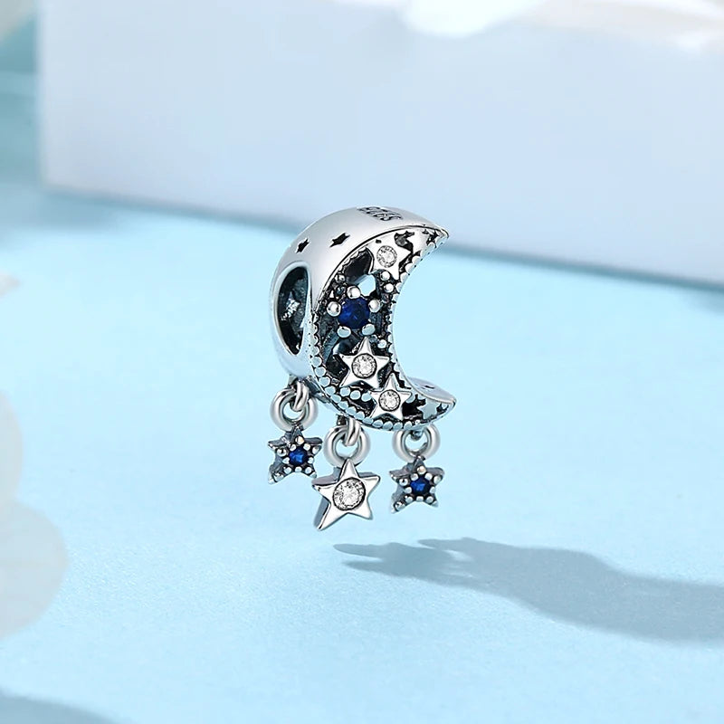 Original 925 Sterling Silver Charm For Women Moon Star Space Charms