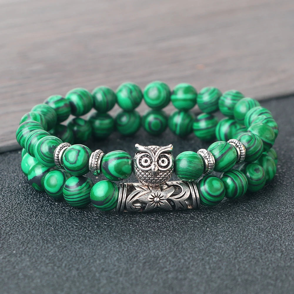 Fashion Natural Stone Beads Bracelet For Men Classic Owl Beaded Black