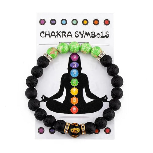 7 Chakras Lava Stone Turquoise Beads Stretch Bracelet Natural