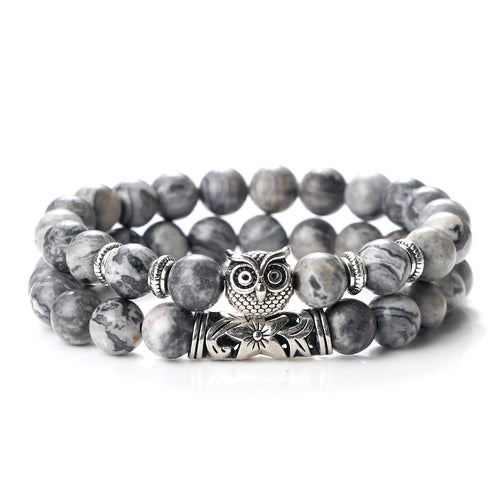 Fashion Natural Stone Beads Bracelet For Men Classic Owl Beaded Black