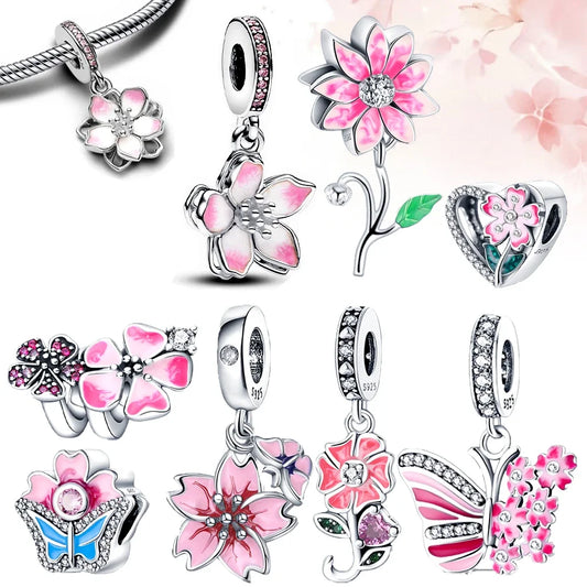 charms sterling silver 925 cherry blossom series flowers Fit original