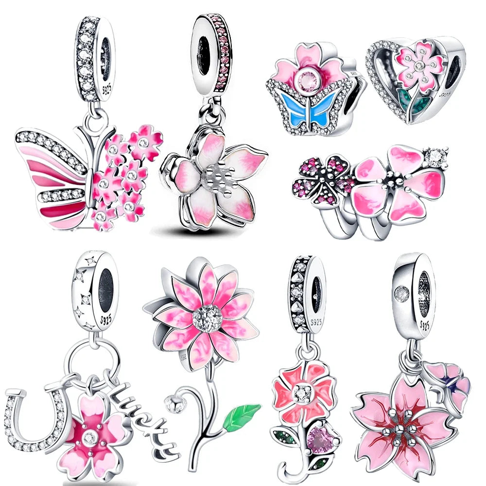 charms sterling silver 925 cherry blossom series flowers Fit original