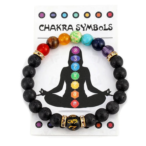 7 Chakras Lava Stone Turquoise Beads Stretch Bracelet Natural