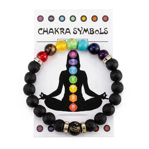 7 Chakras Lava Stone Turquoise Beads Stretch Bracelet Natural