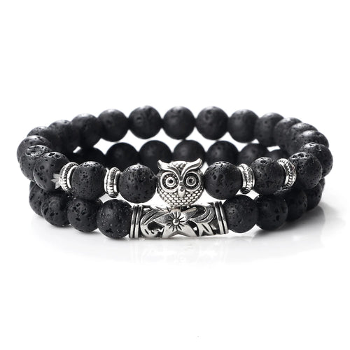 Fashion Natural Stone Beads Bracelet For Men Classic Owl Beaded Black