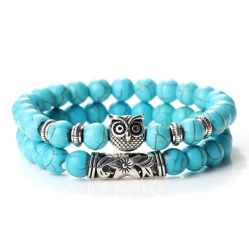 Fashion Natural Stone Beads Bracelet For Men Classic Owl Beaded Black