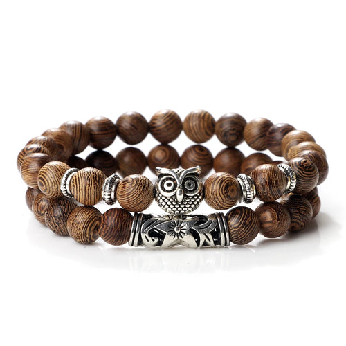 Fashion Natural Stone Beads Bracelet For Men Classic Owl Beaded Black