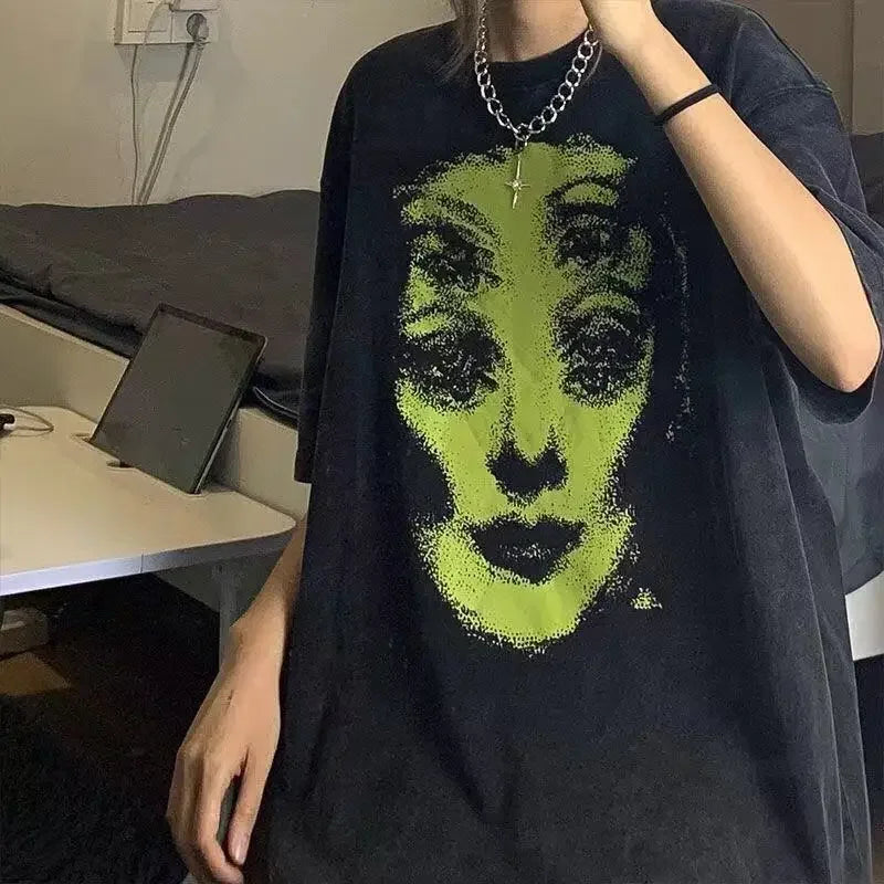 Oversized T-shirt Y2K Grunge Summer goth Clothing Female Loose Femal