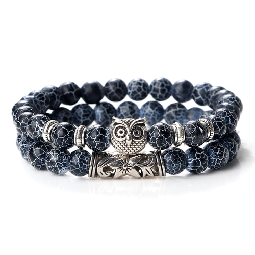 Fashion Natural Stone Beads Bracelet For Men Classic Owl Beaded Black