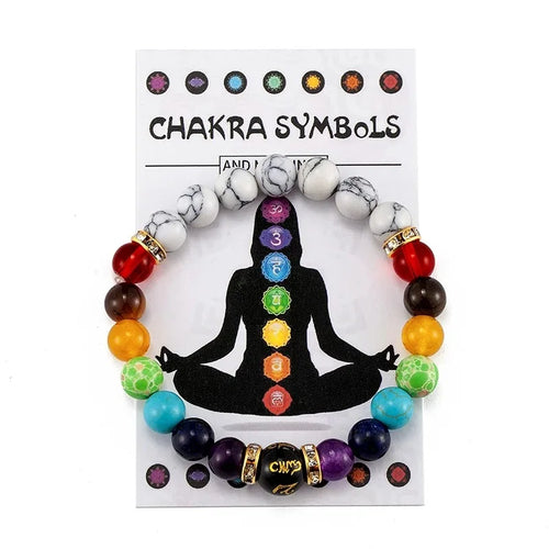 7 Chakras Lava Stone Turquoise Beads Stretch Bracelet Natural