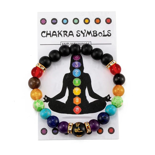 7 Chakras Lava Stone Turquoise Beads Stretch Bracelet Natural