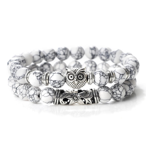 Fashion Natural Stone Beads Bracelet For Men Classic Owl Beaded Black