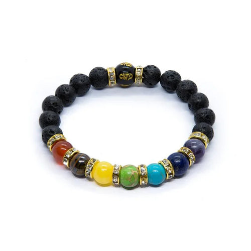 7 Chakras Lava Stone Turquoise Beads Stretch Bracelet Natural