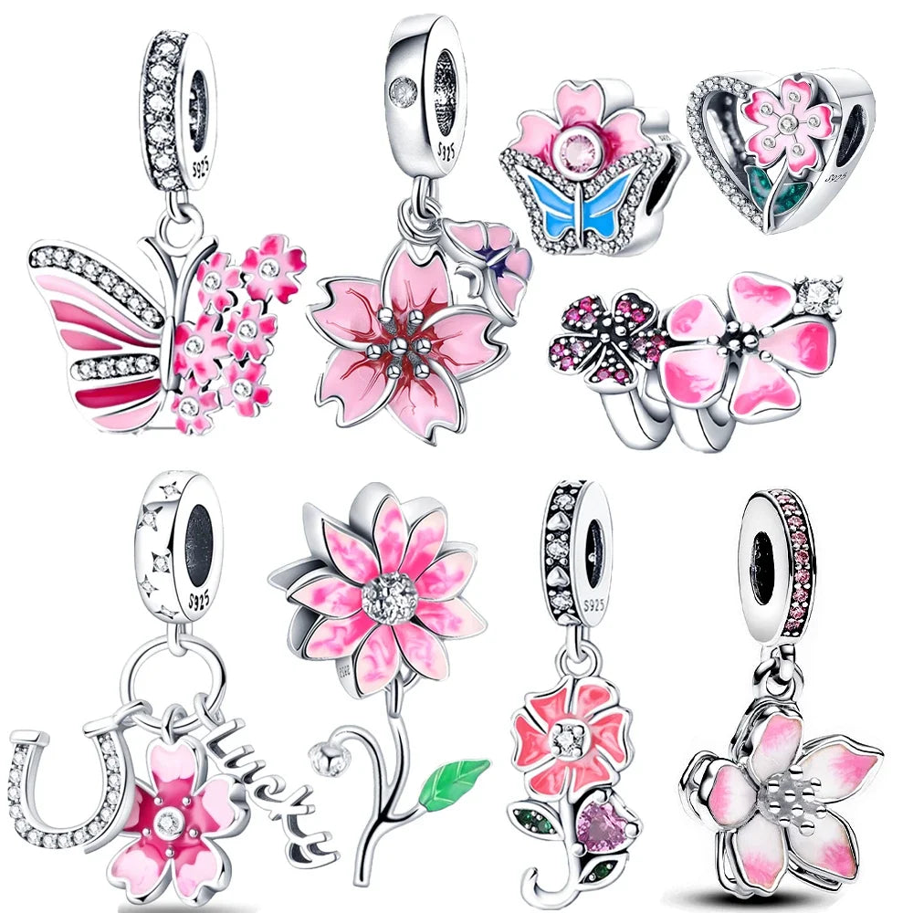 charms sterling silver 925 cherry blossom series flowers Fit original